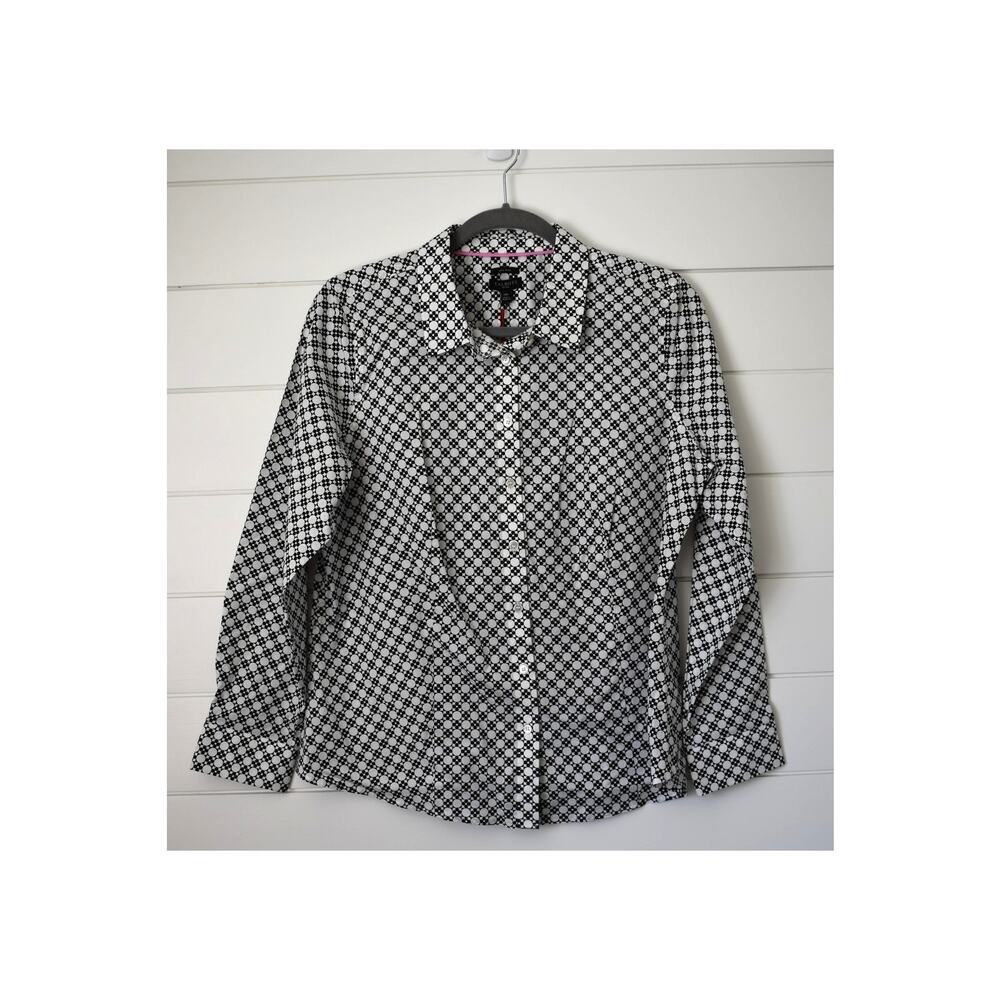 Talbots Dress Shirt Size 14P Button-down Geometric Black White Retro Geometric